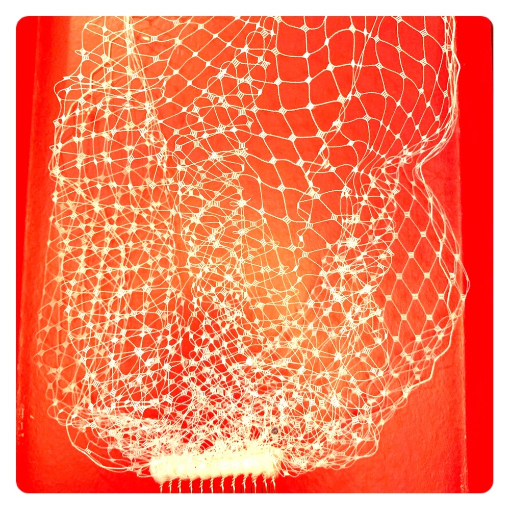 Birdcage veil, white with rhinestones